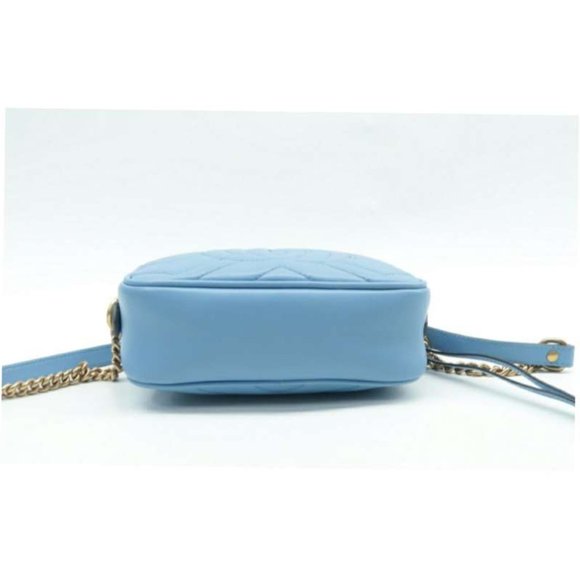 100% Authentic GUCCI Blue GG Marmont Leather Shoulder Bag - Picture 5 of 12